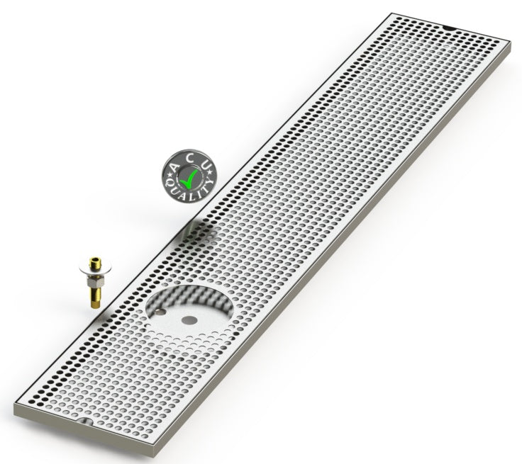 8" X 48" Surface Mount Drip Tray with Drain and Left Rinser Hole - ACU Precision Sheet Metal