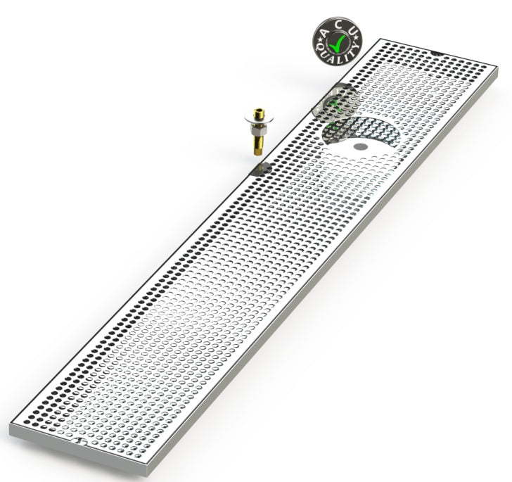 8" X 48" Surface Mount Drip Tray with Drain and Right Rinser Hole - ACU Precision Sheet Metal