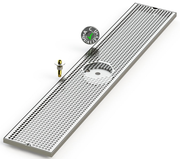 8" X 48" Surface Mount Drip Tray with Drain and Rinser Hole - ACU Precision Sheet Metal