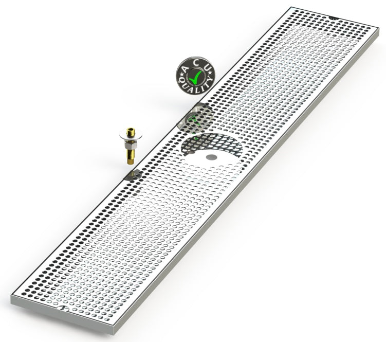 8" X 48" Surface Mount Drip Tray with Drain and Rinser Hole - ACU Precision Sheet Metal