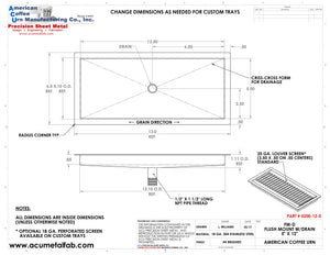 Flush Mount 5" X 12" X ¾" Drip Tray | Beer Dispenser Catcher | S/S # 4 - ACU Precision Sheet Metal