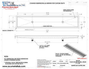 Flush Mount 5" X 30" Drip Tray with Double Drains | Recessed | S/S # 4