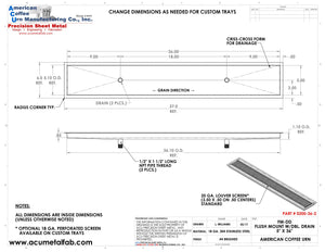 Flush Mount 5" X 36" Drip Tray with Double Drains | Recessed | S/S # 4