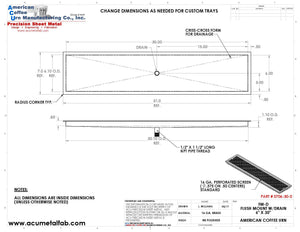 Flush Mount 6" X 30" X ¾" Drip Tray | Recessed Beer Tray | Brass - ACU Precision Sheet Metal