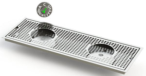 Flush Mount w/ Double Drain and Double Rinser Holes 8" X 24" X ¾" Drip Tray | Recessed | S/S # 4