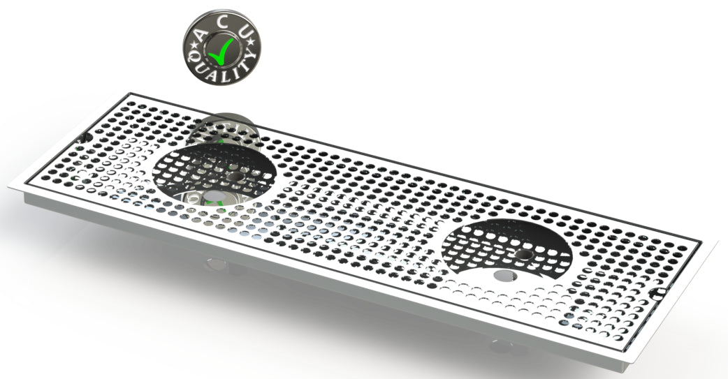 Flush Mount w/ Double Drain and Double Rinser Holes 8" X 24" X ¾" Drip Tray | Recessed | S/S # 8