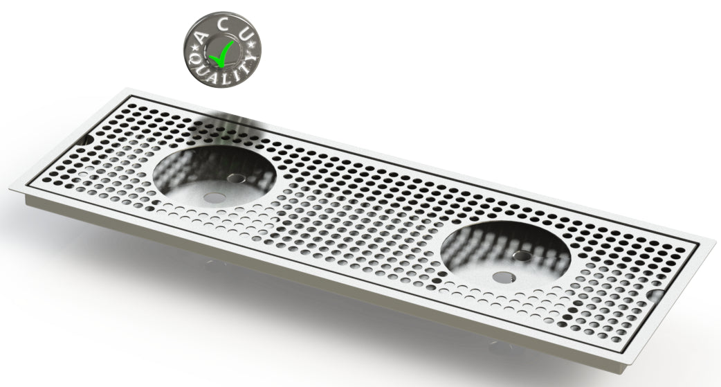 Flush Mount w/ Double Drain and Double Rinser Holes 8" X 30" X ¾" Drip Tray | Recessed | S/S # 4
