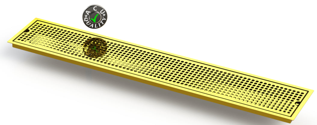 Flush Mount with Offset Drain 6" X 36" X ¾" Drip Tray | Recessed Beer Tray | Brass
