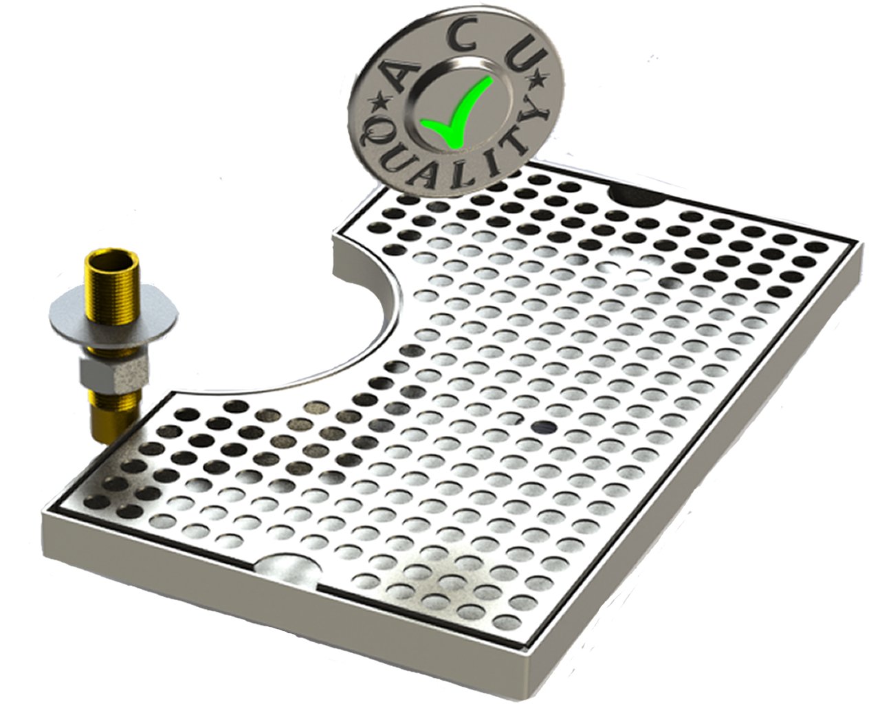 Surface Mount Drip Tray with Cut Out and Drain | 7" X 12" X ¾" | 5" Flange | SS #4 - ACU Precision Sheet Metal