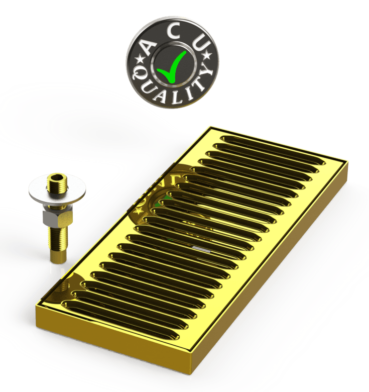 Surface Mount Drip Tray with Drain 5" X 12" X 3/4" | Brass - ACU Precision Sheet Metal