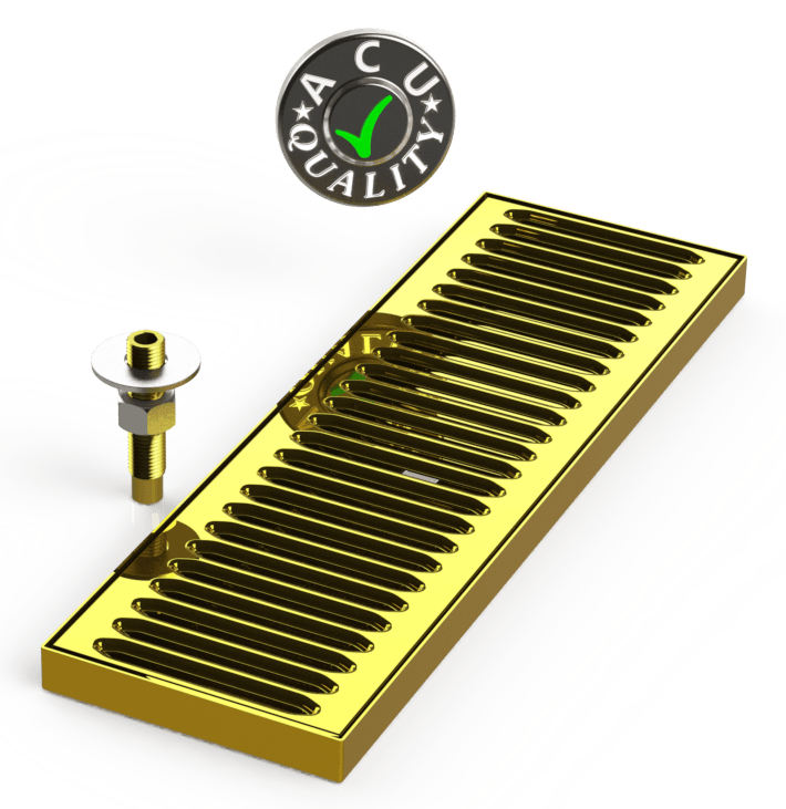 Surface Mount Drip Tray with Drain 5" X 16" X 3/4" | Brass - ACU Precision Sheet Metal