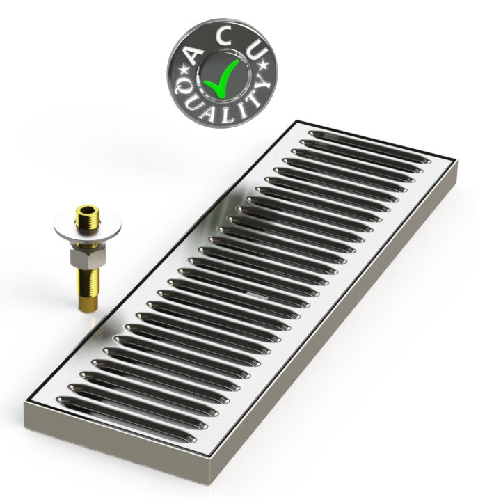 Surface Mount Drip Tray with Drain 5" X 16" X 3/4" | Mirror Stainless - ACU Precision Sheet Metal