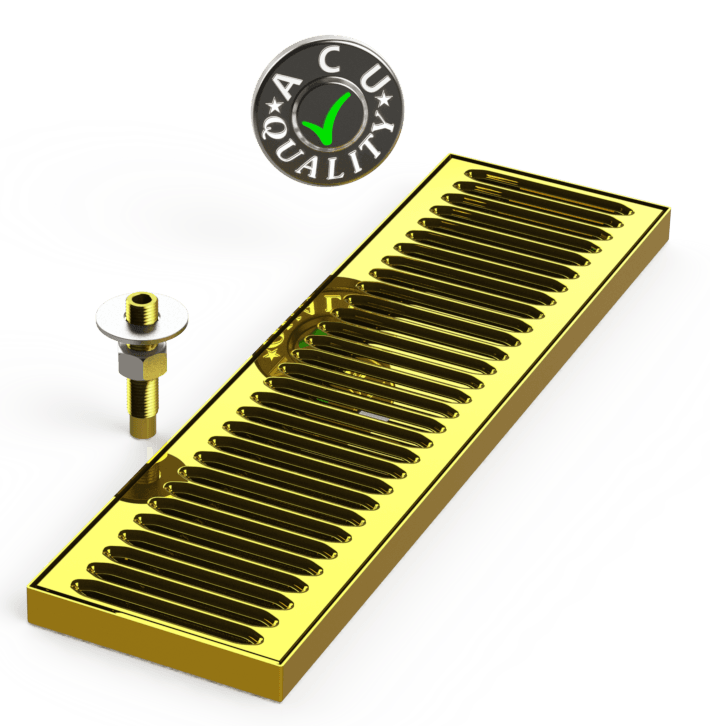 Surface Mount Drip Tray with Drain 5" X 18" X 3/4" | Brass - ACU Precision Sheet Metal