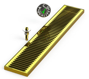 Surface Mount Drip Tray with Drain 5" X 28" X 3/4" | Brass - ACU Precision Sheet Metal