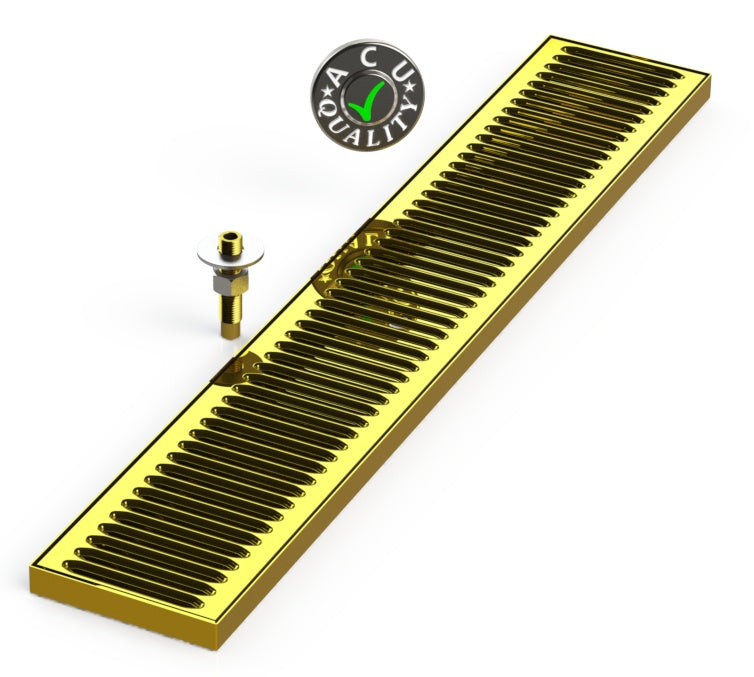 Surface Mount Drip Tray with Drain 5" X 30" X 3/4" | Brass - ACU Precision Sheet Metal