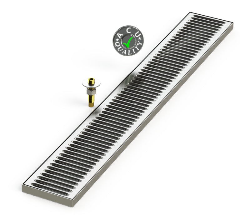 Surface Mount Drip Tray with Drain 5" X 36" X 3/4" | Mirror Stainless - ACU Precision Sheet Metal