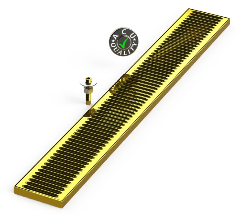 Surface Mount Drip Tray with Drain 5" X 39" X 3/4" | Brass - ACU Precision Sheet Metal