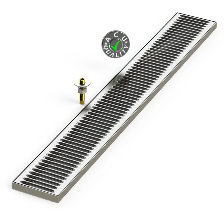 Surface Mount Drip Tray with Drain 5" X 39" X 3/4" | Mirror Stainless - ACU Precision Sheet Metal