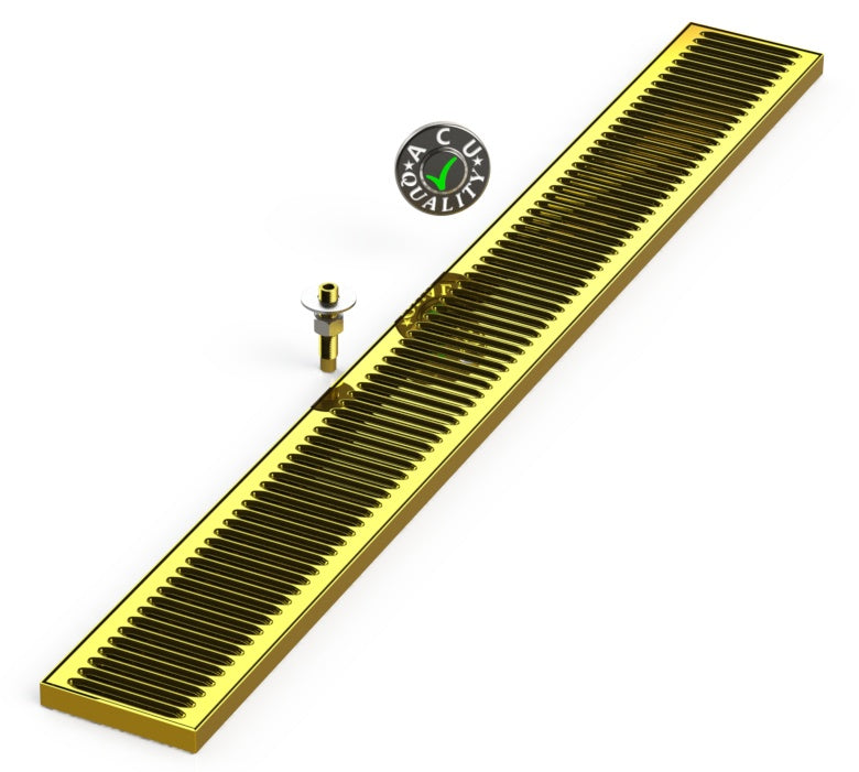 Surface Mount Drip Tray with Drain 5" X 45" X 3/4" | Brass - ACU Precision Sheet Metal