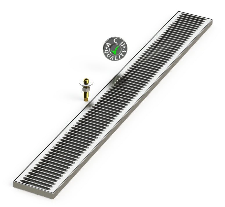Surface Mount Drip Tray with Drain 5" X 45" X 3/4" | Mirror Stainless - ACU Precision Sheet Metal