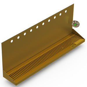 Wall Mount Drip Tray with Double Drain | 6-3/8" X 36" X 14" X 1" | Brass | 10 Faucet Holes - ACU Precision Sheet Metal