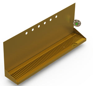 Wall Mount Drip Tray with Double Drain | 6-3/8" X 36" X 14" X 1" | Brass | 6 Faucet Holes - ACU Precision Sheet Metal