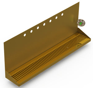 Wall Mount Drip Tray with Double Drain | 6-3/8" X 36" X 14" X 1" | Brass | 7 Faucet Holes - ACU Precision Sheet Metal