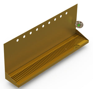 Wall Mount Drip Tray with Double Drain | 6-3/8" X 36" X 14" X 1" | Brass | 9 Faucet Holes - ACU Precision Sheet Metal