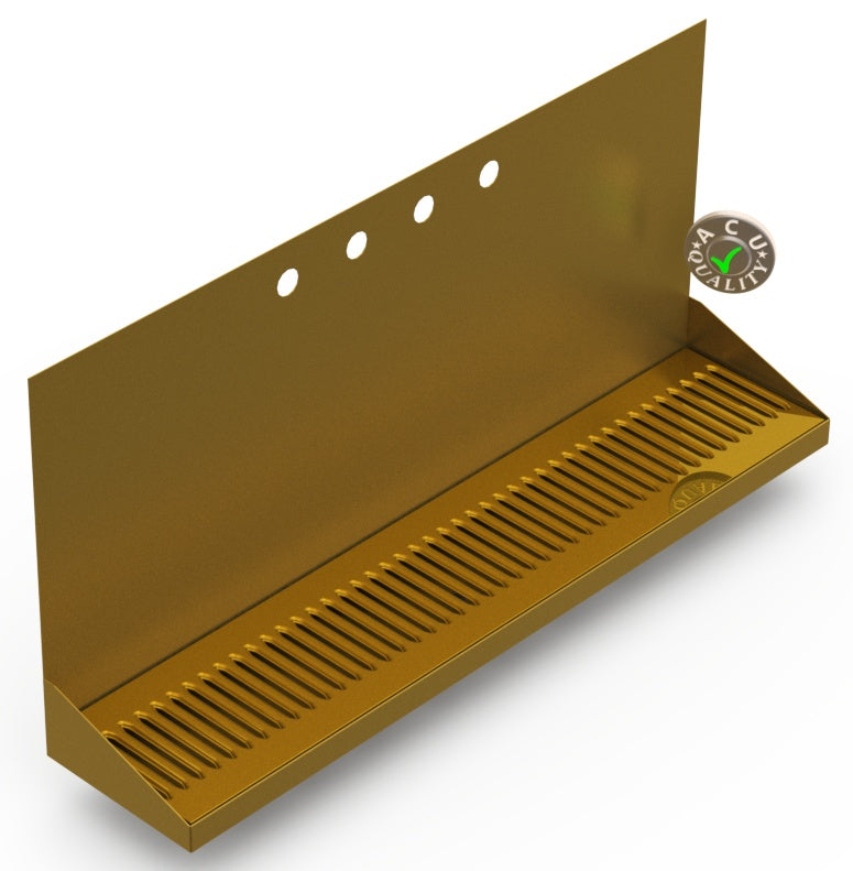 Wall Mount Drip Tray with Double Drains | 6-3/8" X 30" X 14" X 1" | Brass | 4 Faucet Holes - ACU Precision Sheet Metal