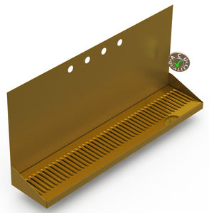 Wall Mount Drip Tray with Double Drains | 6-3/8" X 30" X 14" X 1" | Brass | 4 Faucet Holes - ACU Precision Sheet Metal