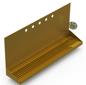 Wall Mount Drip Tray with Double Drains | 6-3/8" X 30" X 14" X 1" | Brass | 5 Faucet Holes - ACU Precision Sheet Metal