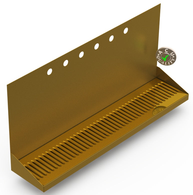 Wall Mount Drip Tray with Double Drains | 6-3/8" X 30" X 14" X 1" | Brass | 6 Faucet Holes - ACU Precision Sheet Metal