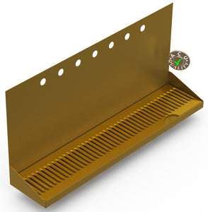 Wall Mount Drip Tray with Double Drains | 6-3/8" X 30" X 14" X 1" | Brass | 7 Faucet Holes - ACU Precision Sheet Metal