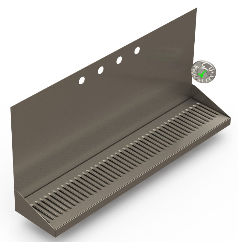 Wall Mount Drip Tray with Double Drains | 6-3/8" X 30" X 14" X 1" | S/S # 4 | 4 Faucet Holes - ACU Precision Sheet Metal
