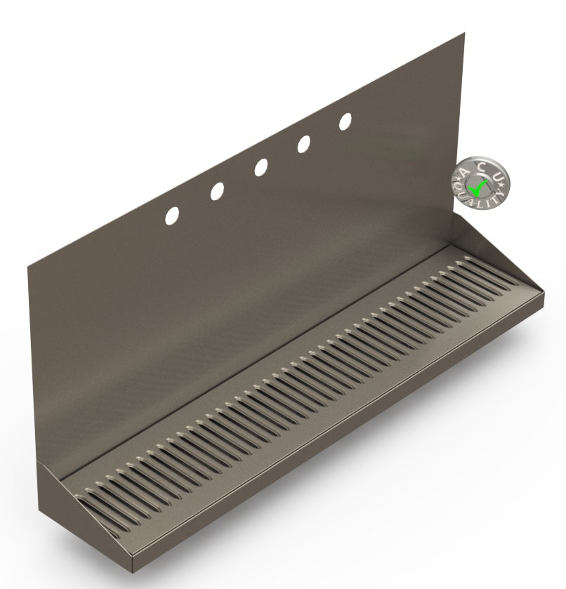 Wall Mount Drip Tray with Double Drains | 6-3/8" X 30" X 14" X 1" | S/S # 4 | 5 Faucet Holes - ACU Precision Sheet Metal