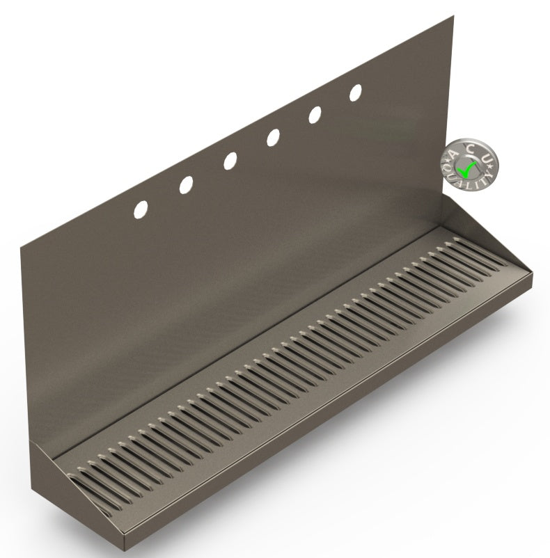 Wall Mount Drip Tray with Double Drains | 6-3/8" X 30" X 14" X 1" | S/S # 4 | 6 Faucet Holes - ACU Precision Sheet Metal