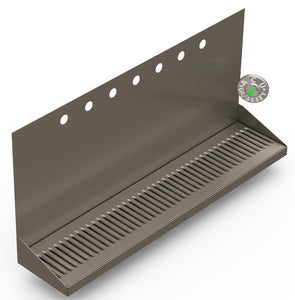 Wall Mount Drip Tray with Double Drains | 6-3/8" X 30" X 14" X 1" | S/S # 4 | 7 Faucet Holes - ACU Precision Sheet Metal