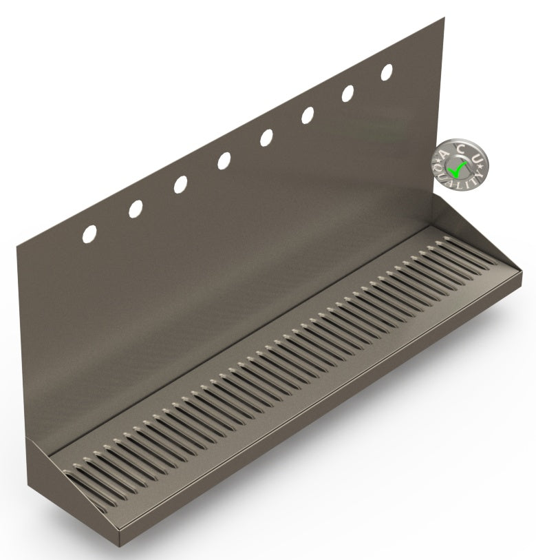 Wall Mount Drip Tray with Double Drains | 6-3/8" X 30" X 14" X 1" | S/S # 4 | 8 Faucet Holes - ACU Precision Sheet Metal