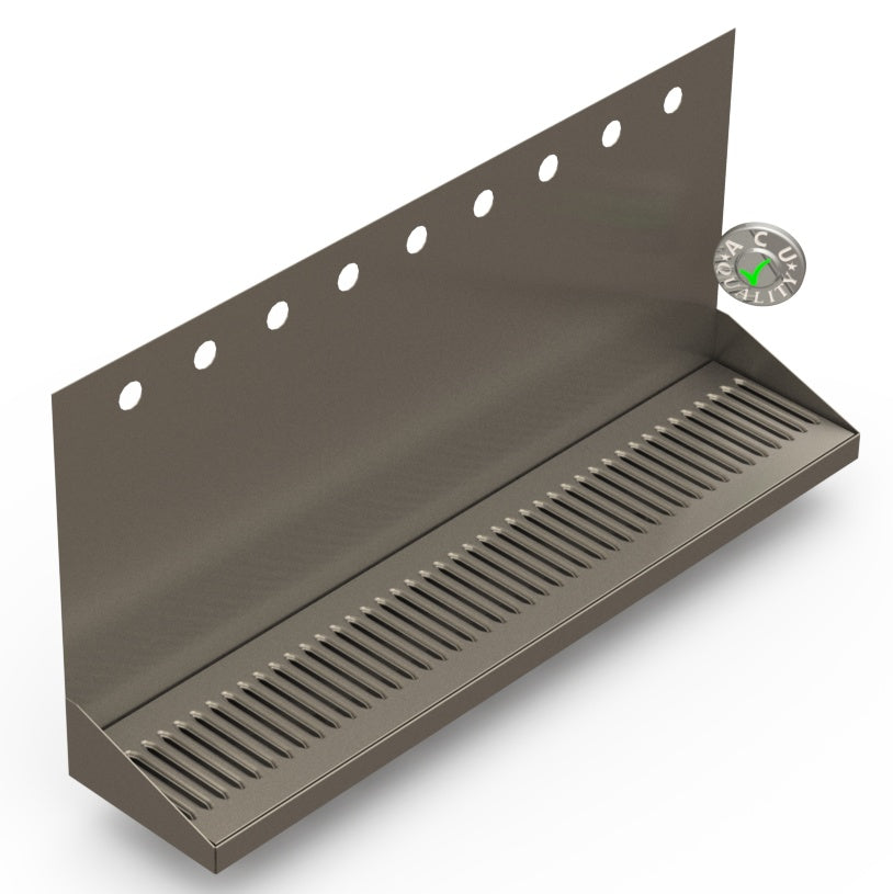 Wall Mount Drip Tray with Double Drains | 6-3/8" X 30" X 14" X 1" | S/S # 4 | 9 Faucet Holes - ACU Precision Sheet Metal