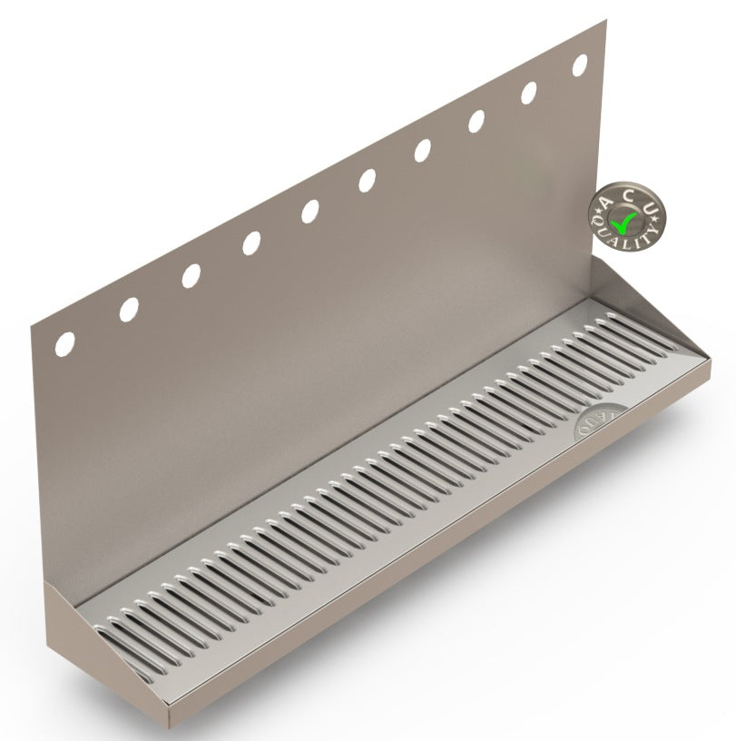 Wall Mount Drip Tray with Double Drains | 6-3/8" X 30" X 14" X 1" | Stainless Steel Mirror Finish | 10 Faucet Holes - ACU Precision Sheet Metal