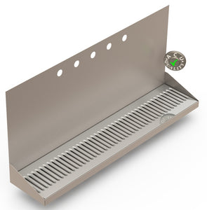 Wall Mount Drip Tray with Double Drains | 6-3/8" X 30" X 14" X 1" | Stainless Steel Mirror Finish | 5 Faucet Holes - ACU Precision Sheet Metal