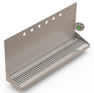 Wall Mount Drip Tray with Double Drains | 6-3/8" X 30" X 14" X 1" | Stainless Steel Mirror Finish | 6 Faucet Holes - ACU Precision Sheet Metal