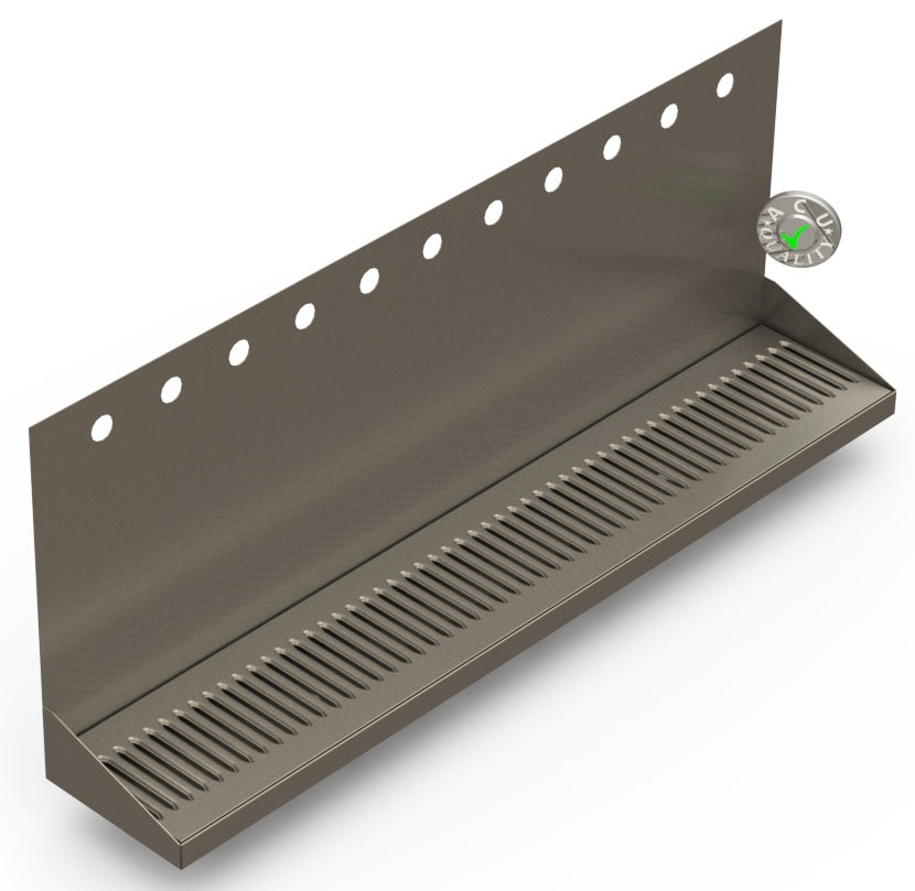Wall Mount Drip Tray with Double Drains | 6-3/8" X 36" X 14" X 1" | S/S # 4 | 11 Faucet Holes - ACU Precision Sheet Metal