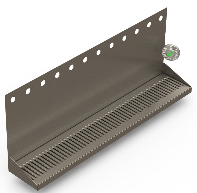 Wall Mount Drip Tray with Double Drains | 6-3/8" X 36" X 14" X 1" | S/S # 4 | 12 Faucet Holes - ACU Precision Sheet Metal