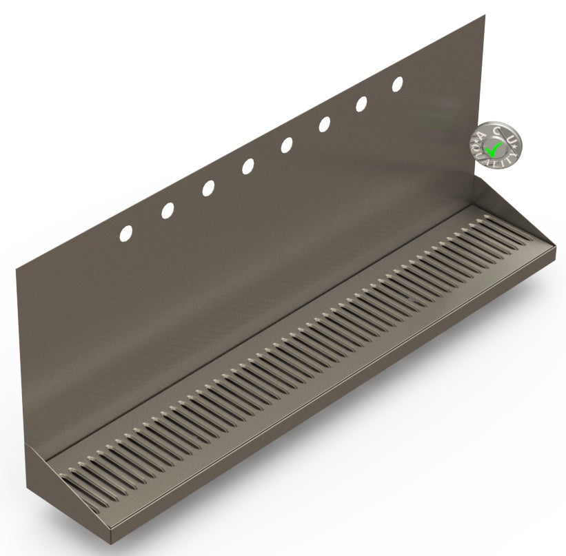 Wall Mount Drip Tray with Double Drains | 6-3/8" X 36" X 14" X 1" | S/S # 4 | 8 Faucet Holes - ACU Precision Sheet Metal