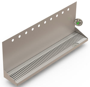 Wall Mount Drip Tray with Double Drains | 6-3/8" X 36" X 14" X 1" | Stainless Steel Mirror Finish | 10 Faucet Holes - ACU Precision Sheet Metal