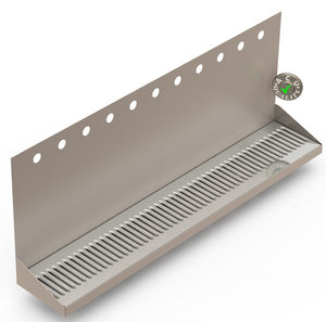 Wall Mount Drip Tray with Double Drains | 6-3/8" X 36" X 14" X 1" | Stainless Steel Mirror Finish | 11 Faucet Holes - ACU Precision Sheet Metal