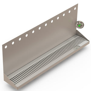 Wall Mount Drip Tray with Double Drains | 6-3/8" X 36" X 14" X 1" | Stainless Steel Mirror Finish | 12 Faucet Holes - ACU Precision Sheet Metal