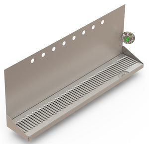 Wall Mount Drip Tray with Double Drains | 6-3/8" X 36" X 14" X 1" | Stainless Steel Mirror Finish | 8 Faucet Holes - ACU Precision Sheet Metal