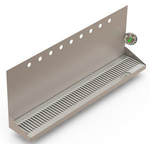 Wall Mount Drip Tray with Double Drains | 6-3/8" X 36" X 14" X 1" | Stainless Steel Mirror Finish | 9 Faucet Holes - ACU Precision Sheet Metal